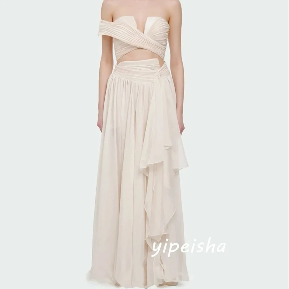 

Customized Modest Fashion Chiffon Pleat Ruched Draped A-line One-shoulder Floor-Length Evening Dresses For Birthday Party