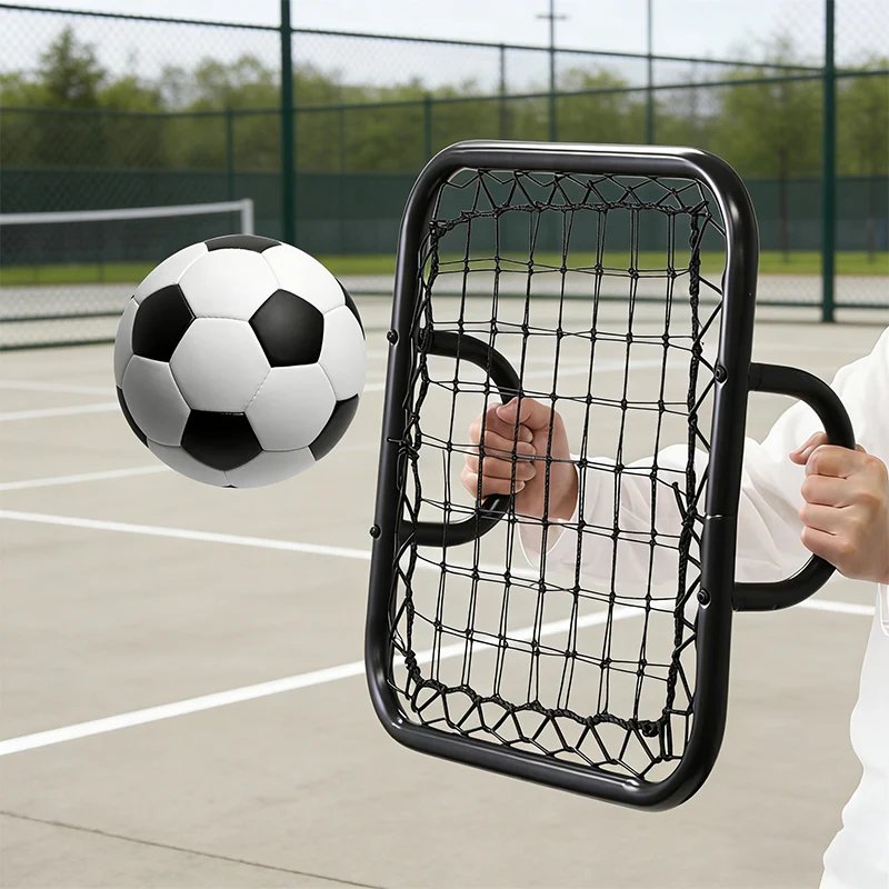 

Футбольная ручная сетка для отскока 19,7 дюйма со стальным каркасом и двумя ручками — высокоэластичная тренировочная сетка для соло и партнера