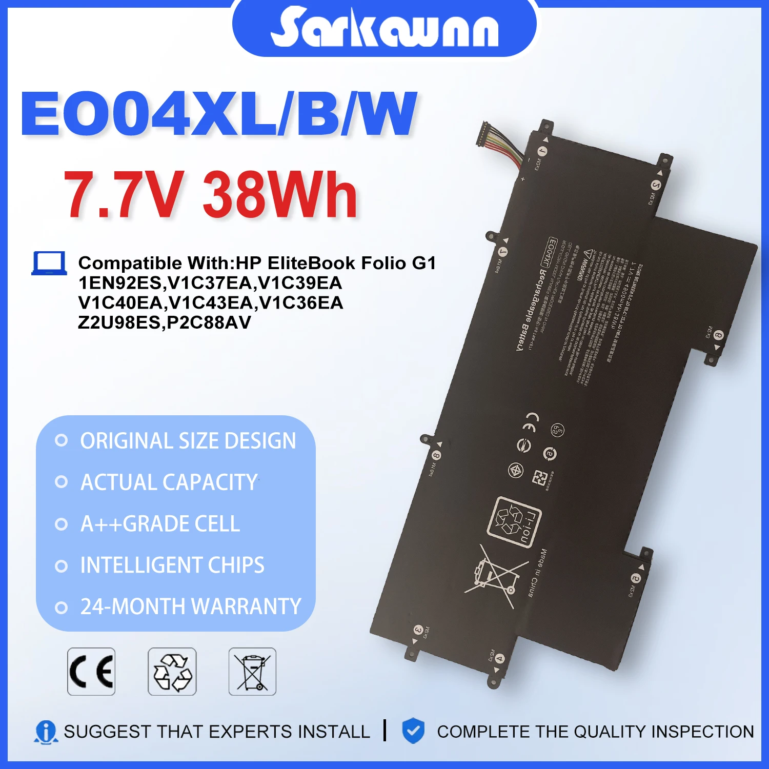 SARKAWNN EO04XL/B/W Laptop Battery For HP EliteBook Folio G1 V1C37EA V1C36EA V1C39EA V1C40EA V1C42EA V1C43EA W8Q05AW W8Q07AW.