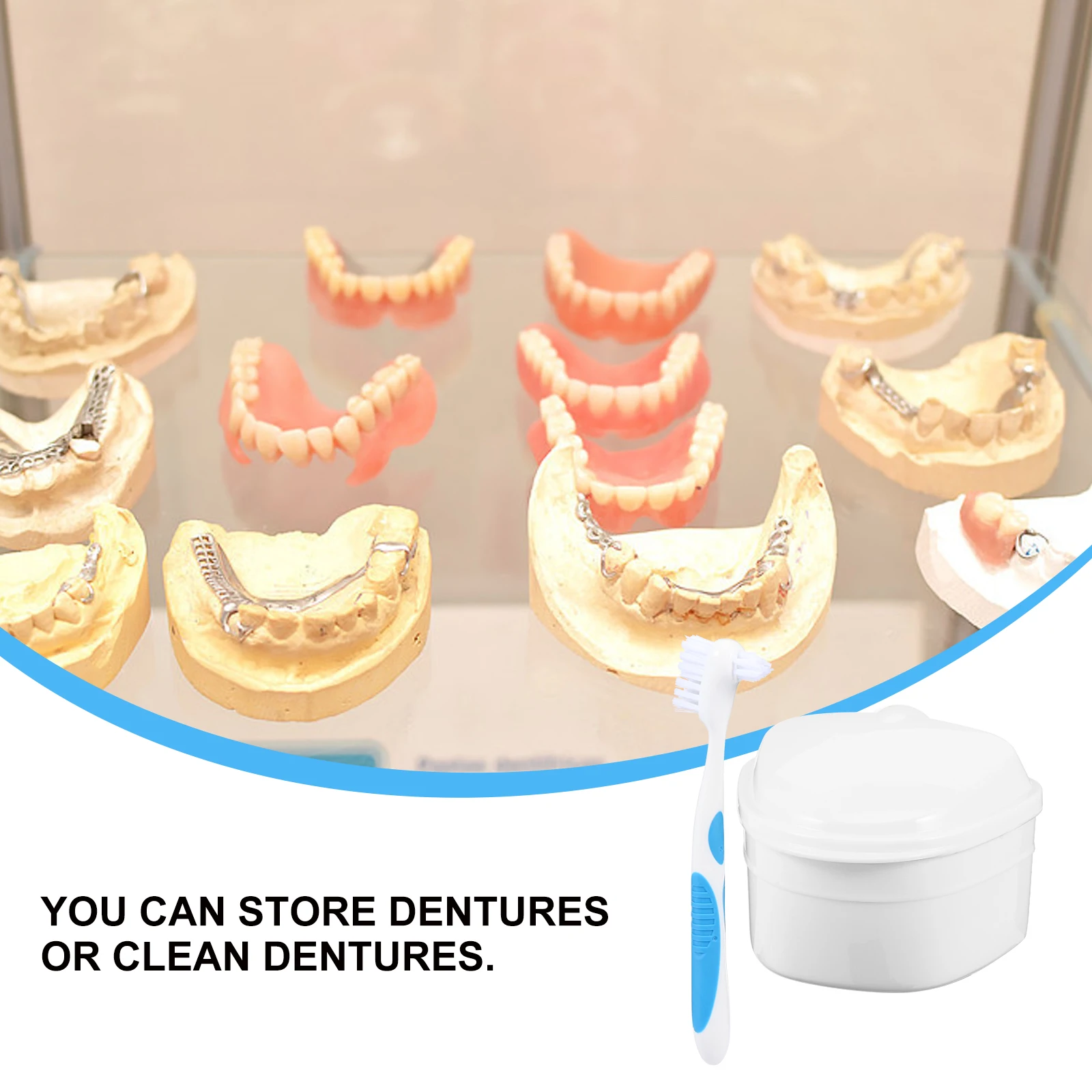 

Denture Storage Case Brush Portable Travel Soaking Container Strainer Cleaning Box Plastic Denture Case False Box