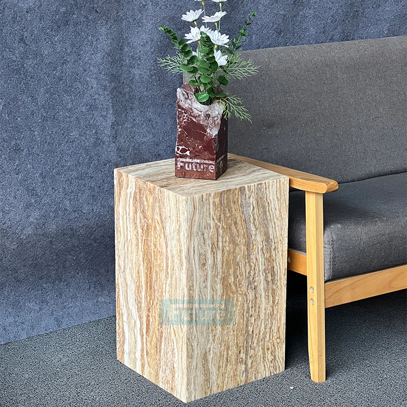 Customized Natural Low Plinth Beige Wood Grain Marble Modern Luxury Villa Mansion Hotel Dining Bathroom Living Room Coffee Table