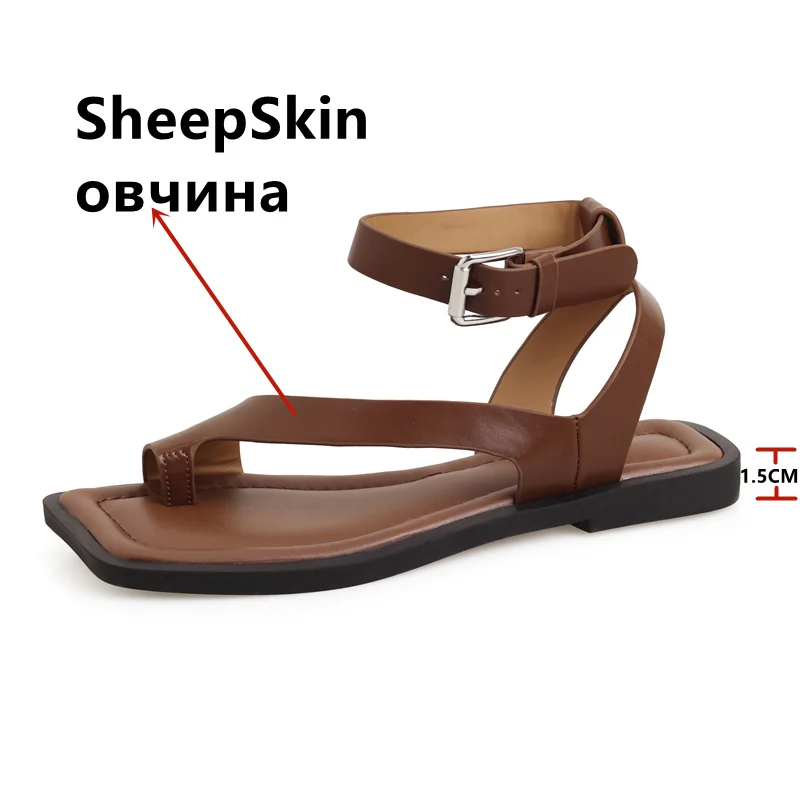 FEDONAS Low Heels Ankle Strap Women Sandals Summer Genuine Leather Brand Design Concise Casual Outdoor Shoes Woman Retro Style