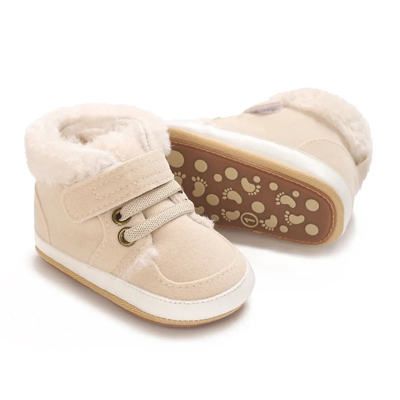 HAIZHIS 0-18M NEW Winter Baby Boys Girls High Tops Sneakers Rubber Anti-Slip Sole Fleece for Warmth Infant Newborn Shoes