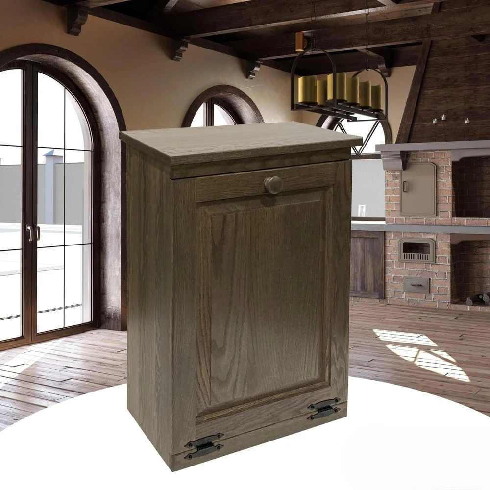 Tilt Out Trash Cabinet- Wooden Pull Out Cabinet, Decorative Trash Bin for Kitchen, Bedroom, & Home Patio, Laundry Hamper Cabinet