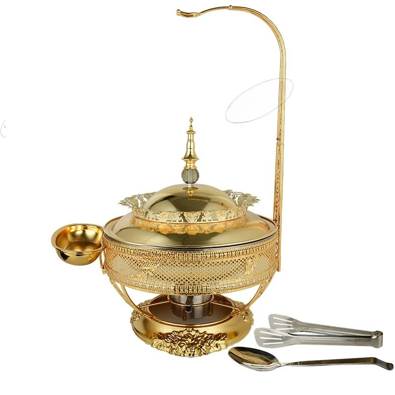 

Stainless steel buffet furnace, gold hanging cover with plate insulation furnace, hotel restaurant banquet round buffet furnace