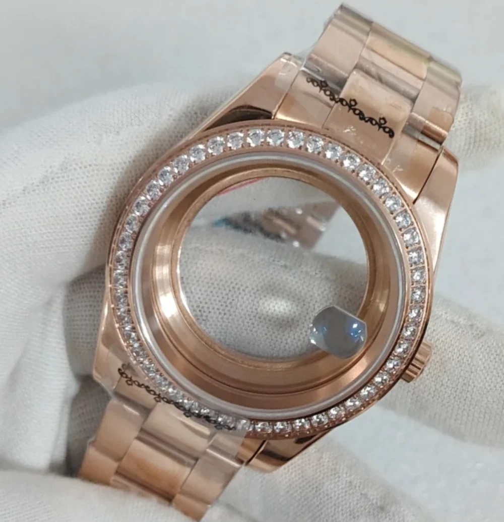 

For 8285 41mm Full Rose Watch Case with Diamond with Sapphire Mirror and Magnifying Glass for 8285 Movement