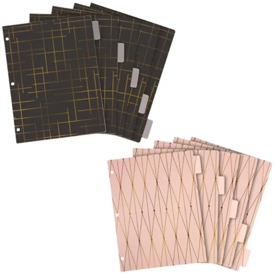 

6 Sets of 5 Tab Dividers for 3 Ring Binders, 30 Total Bulk Dividers for Office, School Supplies Pink, Black, 8.5 x 11 in Binder