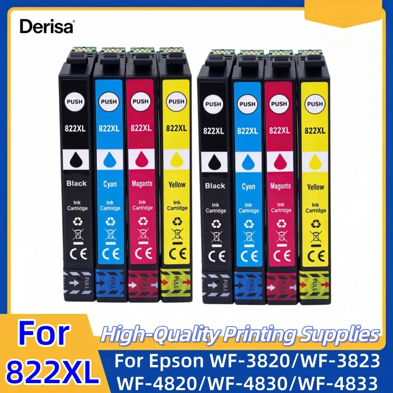 1~2set 822 822XL T822 T822XL Compatible Ink Cartridge for Epson WorkForce Pro WF-3820 WF-3823 WF-4820 WF-4830 WF-4833 WF-4834