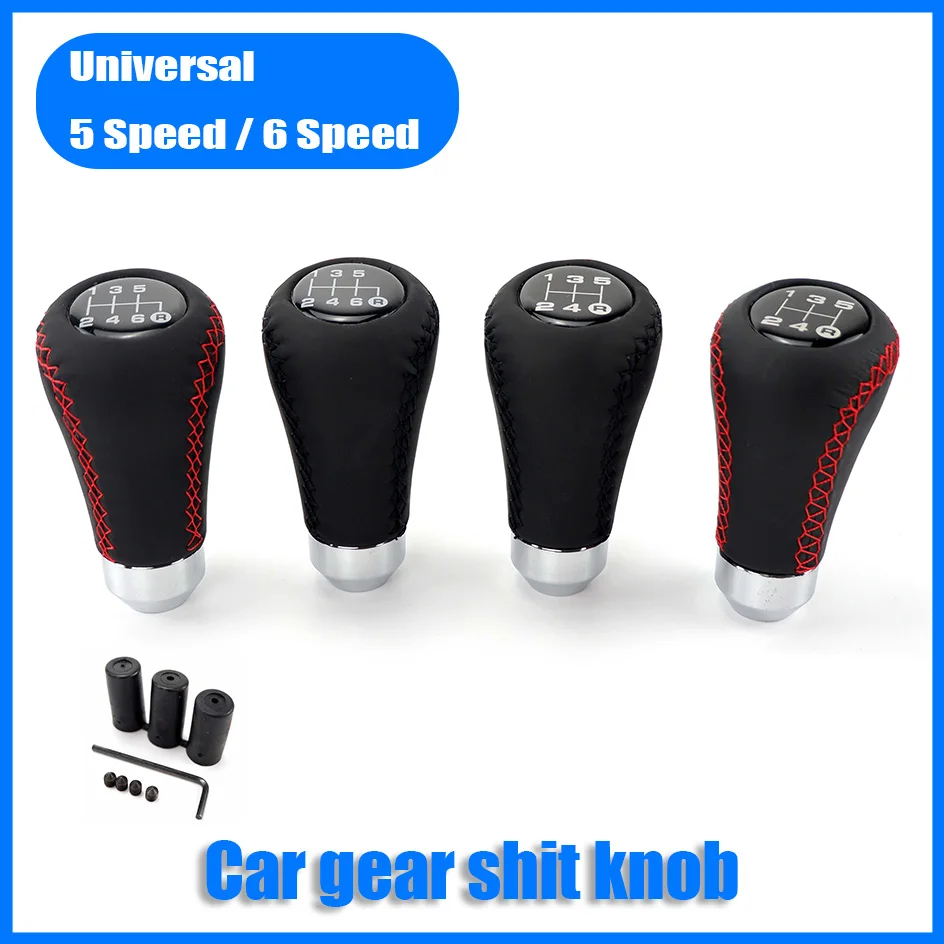 

5 or 6 Speed Universal Car Gear Shift Knob Gear Stick Sticker Manual Shifter Lever Black or Red Line Stitche PU Leather