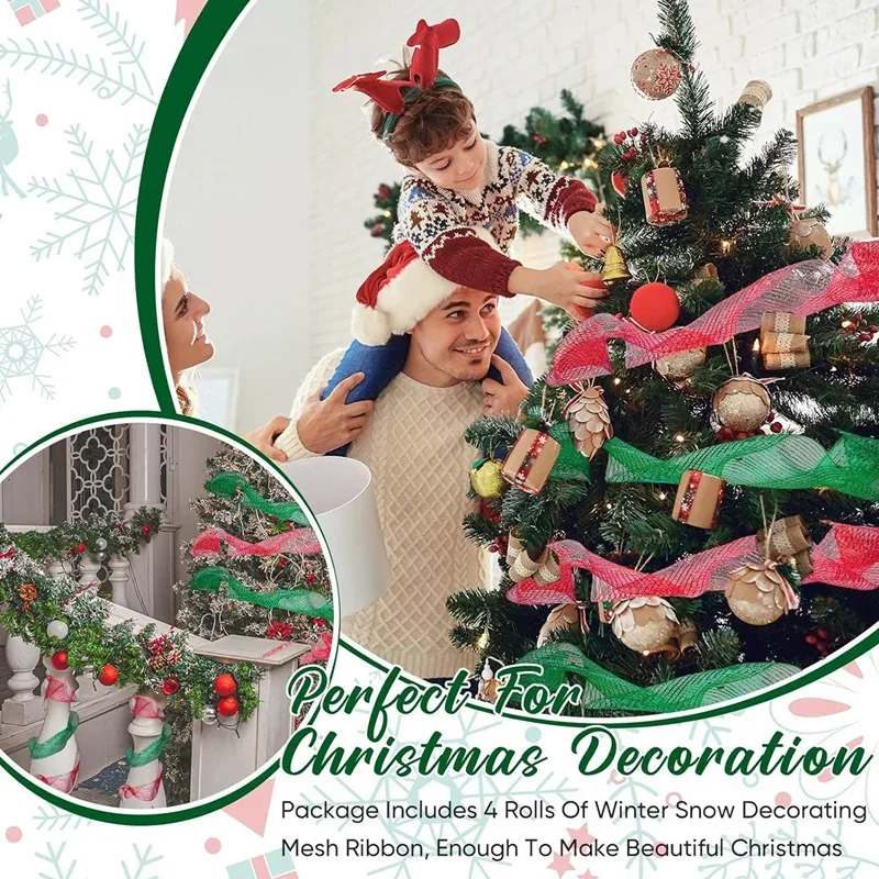 Weihnachtsbaumschmuck, Band, Netzband für Kranz, Schleife, Girlande 2025, Weihnachtsdekoration, Heimdekoration, Geschenke, Navidad, Neujahr 2026 – Detail 18