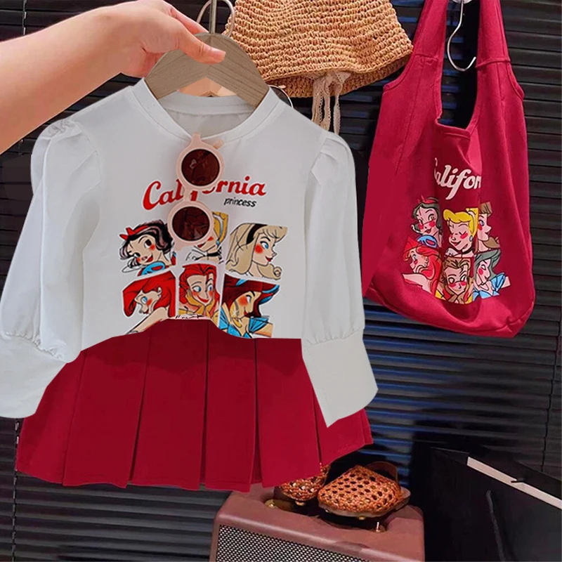 

Комплект из 2 предметов с принтом принцесс Диснея для детей от 2 до 8 лет, футболка + юбка JK для маленьких девочек, летняя одежда с Ариэль, Эльзой и Микки