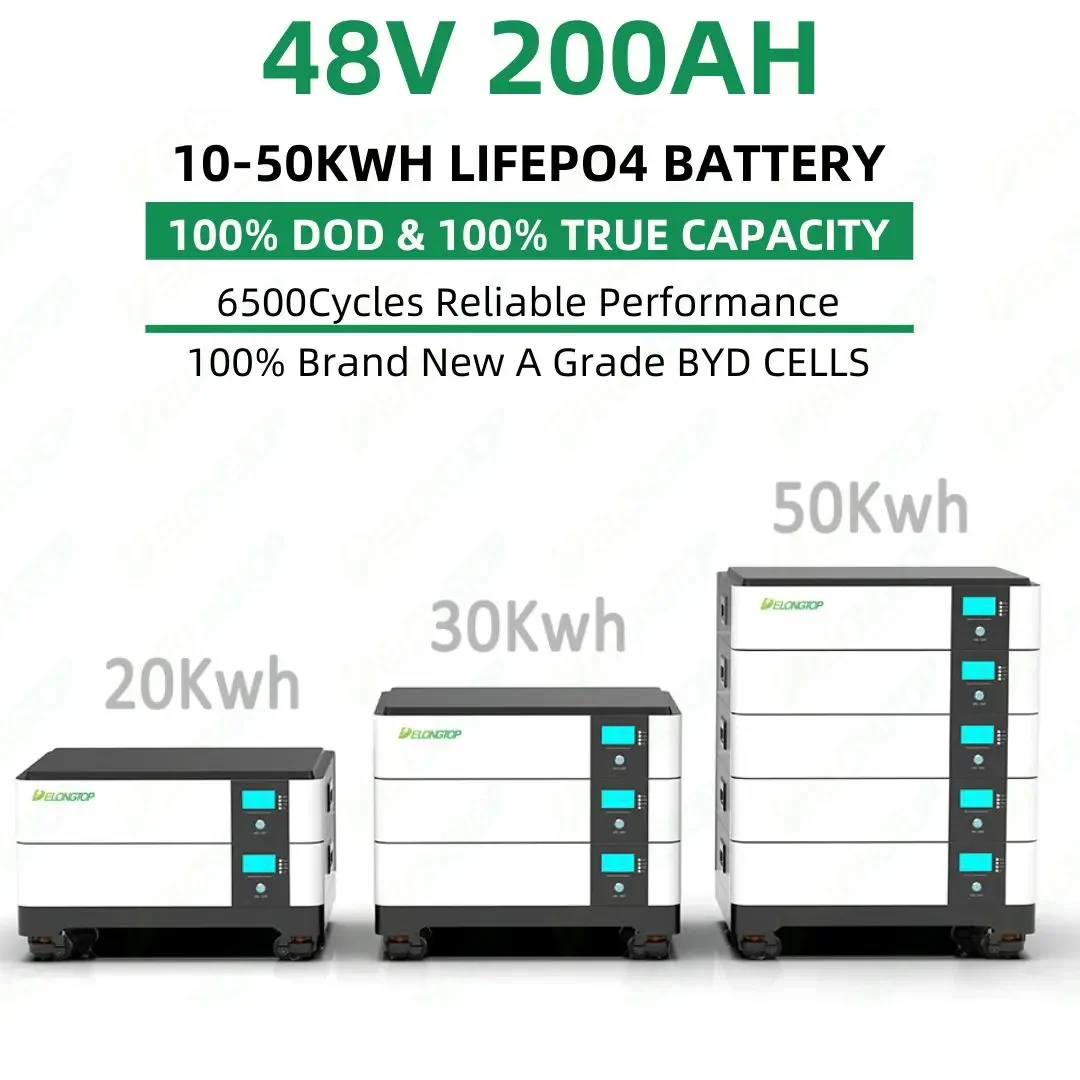 Stacked 48V 51.2V 200Ah 10kwh 15kwh 20kwh Solar Lithium Ion Lifepo4 Battery Pack Home Energy Storage