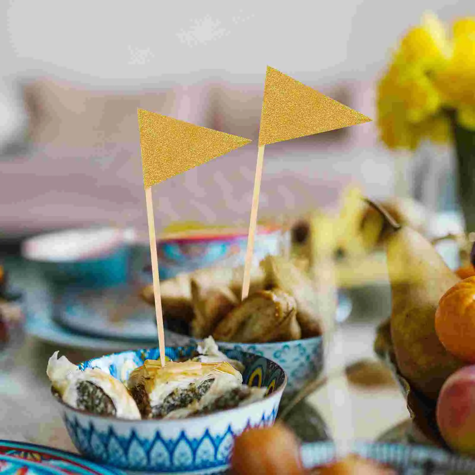 

12 Pcs Flag Pennant Cake Insert Tooth Pick Flags Cheese Decorative Fruit Toothpicks Sandwich Golden Baby