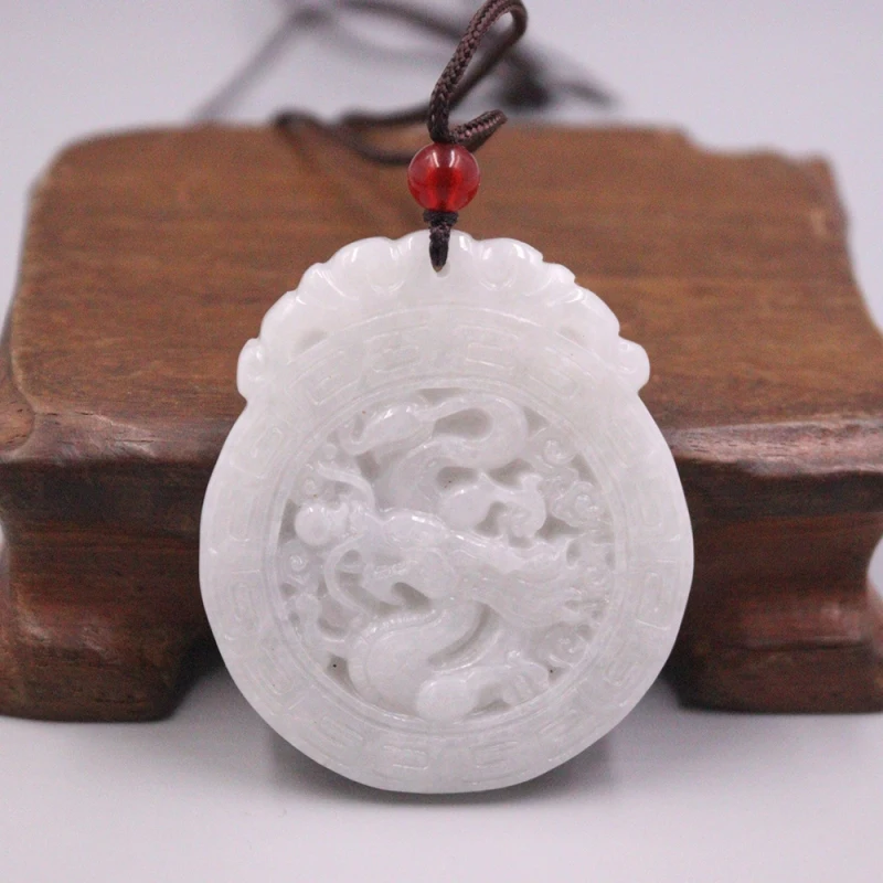 

Natural Grade A Jade Jadeite Men Women Lucky Carved Pattern Dragon Round Pendant