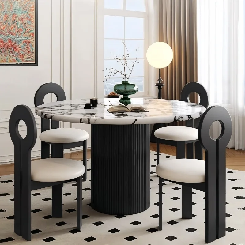 French Bulgari marble round dining table Small apartment household antique modern light luxury stone simple round