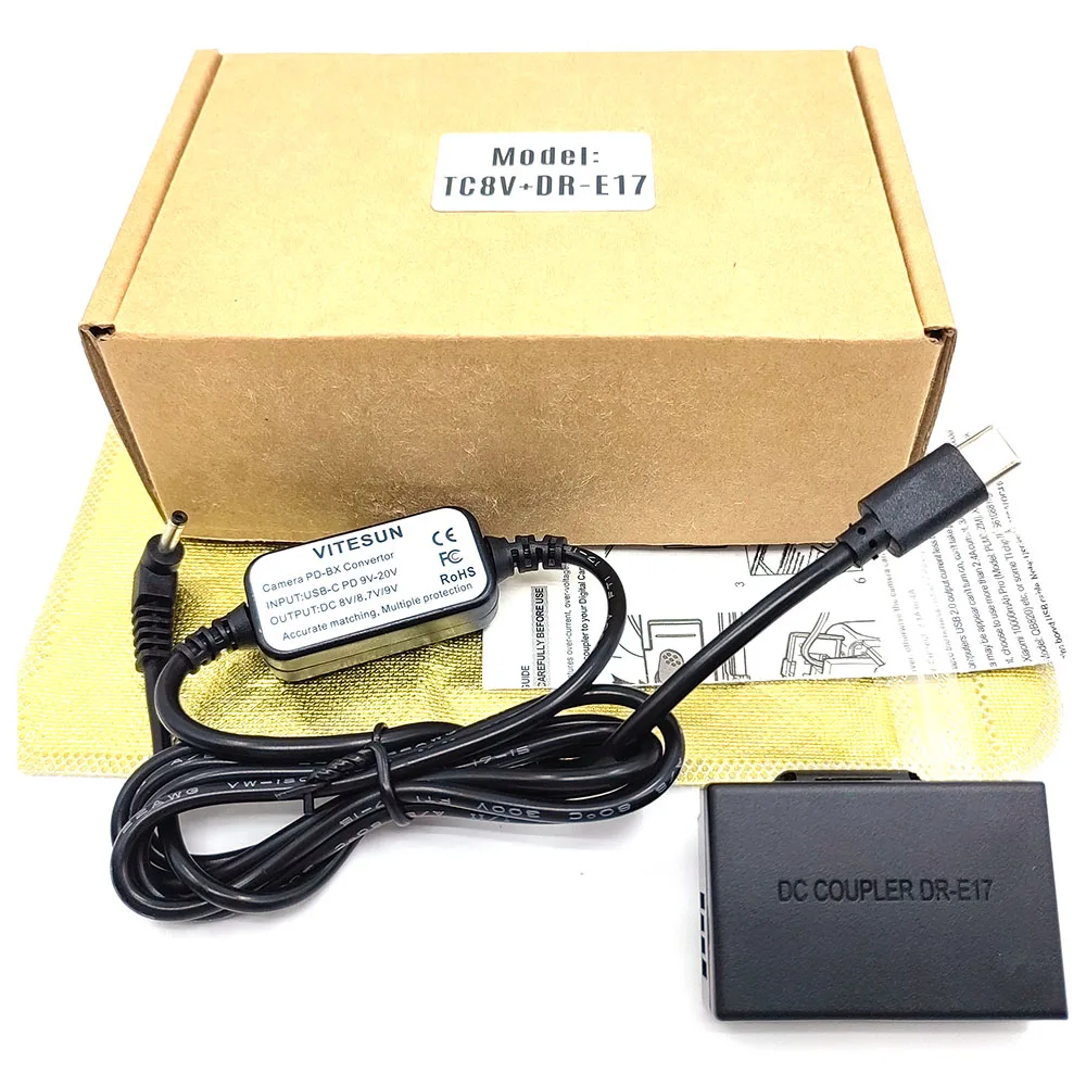 USB Type C USB-PD Converter to DC Cable + DR-E17 DC Coupler LP-E17 Dummy Battery For Canon EOS M3 M5 M6 EOS-M5 EOS-M6 Mark II
