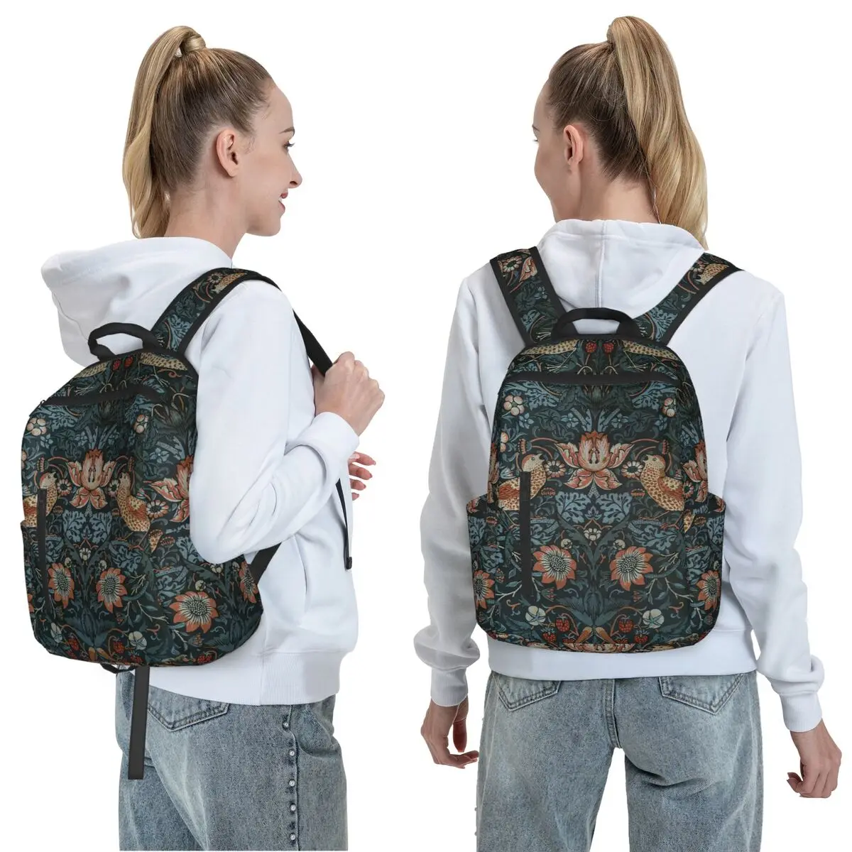 William Morris Original Vintage Poster - Strawberry Thief 1883 Backpack Daypack Large Capacity BookBag School Bag Shoulder Bags