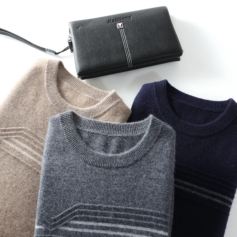 عالية الجودة الرجال 100% الكشمير الخالص البلوز العلامة التجارية الفاخرة محبوك سترة فضفاضة مستديرة الرقبة البلوز الشارع الشهير #4