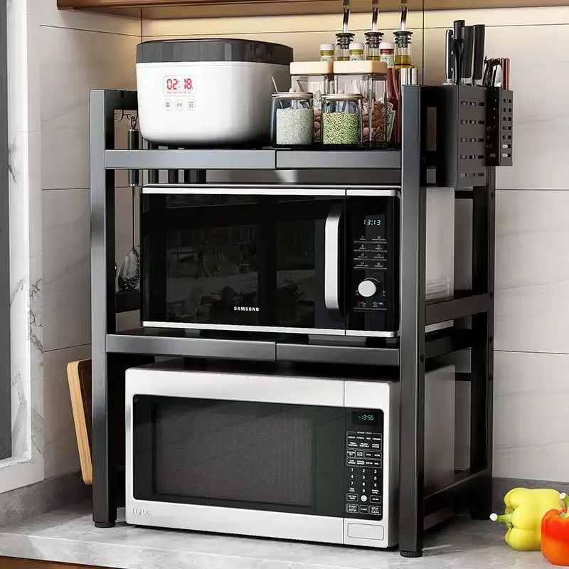 Expandable Microwave Oven Rack, Kitchen Counter Organizer Shelf Stand, Storage Racks