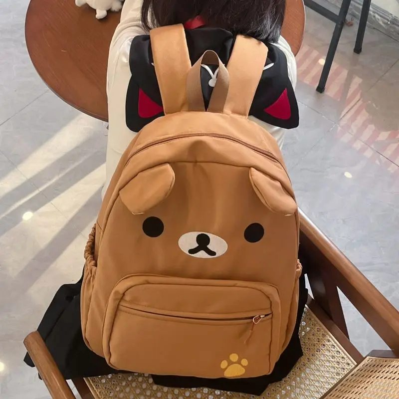 

Lovely cartoon brown bear backpacks women girls wateproof nylon stitch schoolbag large book bag