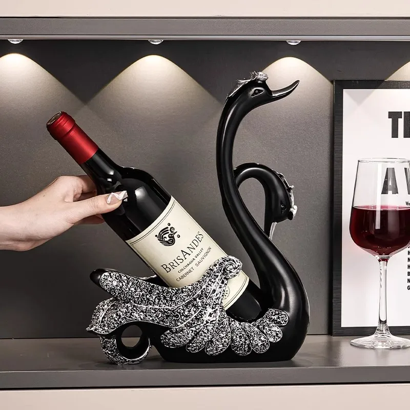 

Creative ceramic high-end black swan decoration, red wine rack, living room, home, entrance, dining area, TV cabinet, wine cabin