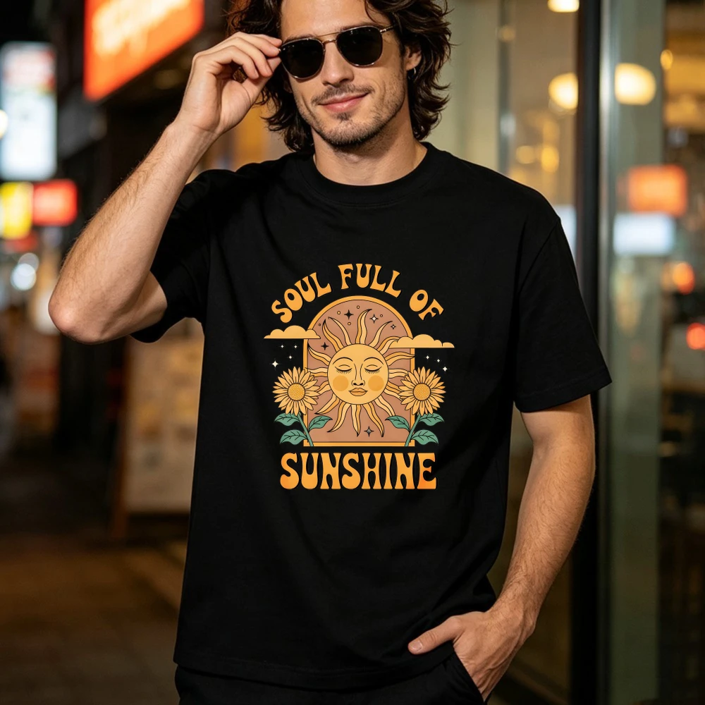 Sunflower Sunshine T-Shirt Boho Cotton Tshirt Soul Full Of Sunshine Celestial Graphic Top Aesthetic Casual Holiday Trendy Outfit
