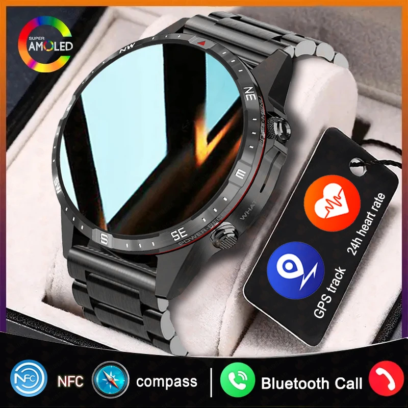 

2023 New NFC Bluetooth Call Men Smart Watch 1.6 inch AMOLED Business Watches Compass GPS Sports Track Smartwatch For Metal Body