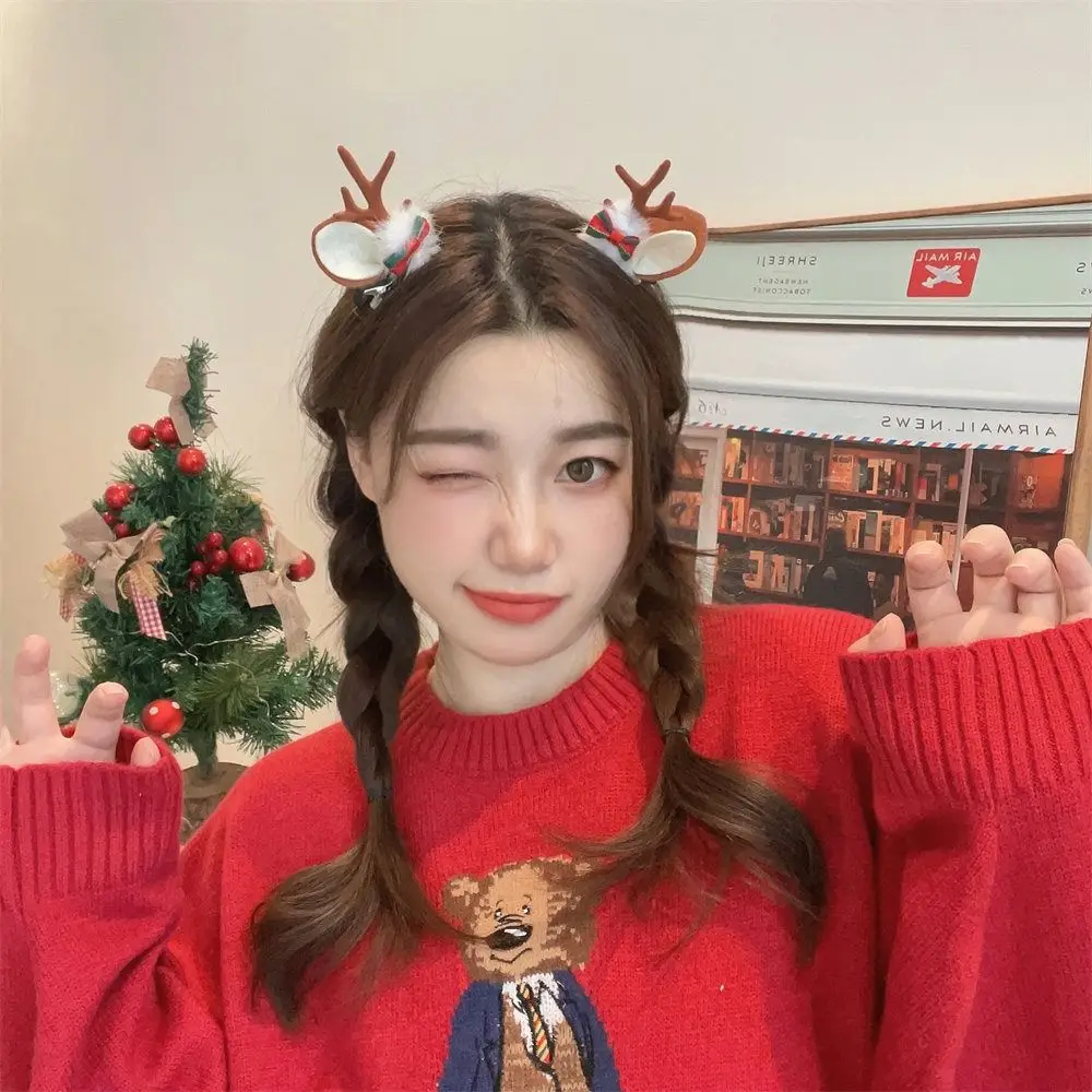 1 pair Bowknot Christmas Hairpin Sequin Snowflake Children Deer Antler Hair Clip Bear Christmas Tree Christmas Hat Headabnd
