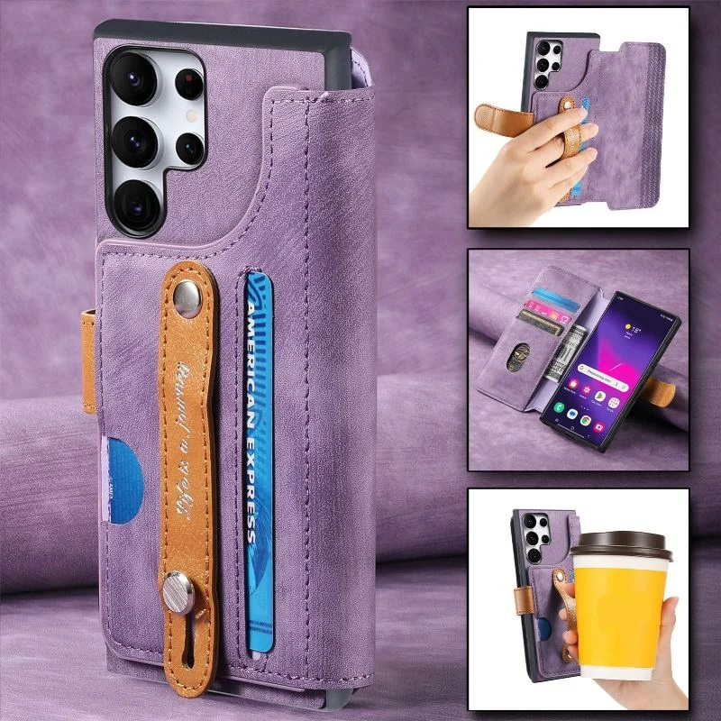 Magnetic Flip Phone Cover With Wristband For Samsung Galaxy S25 Ultra S24 S23 S22 S21 S20 S10 S9 A04 A05 A06 A12 A13 A14 A15 A16