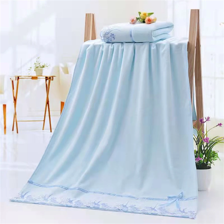 2pcs/set Microfiber Embroidered Towel Set Solid 1pc 75x35cm Face Towel 1pc 140x70cm Bath Towel Quick Dry Towels Bathroom
