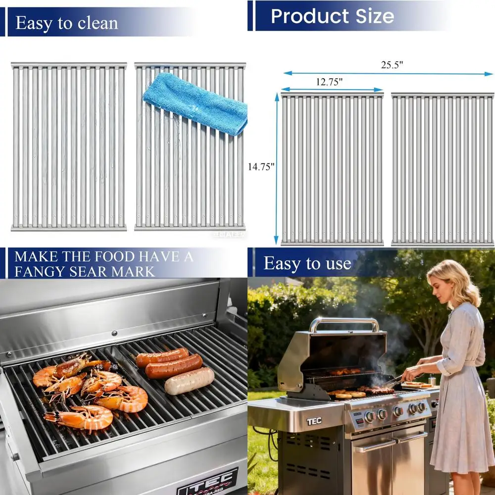 

Stainless Steel Grill Grates for Gas Grills, 15375 Model, 2-Pack, Patio Cooking Accessories