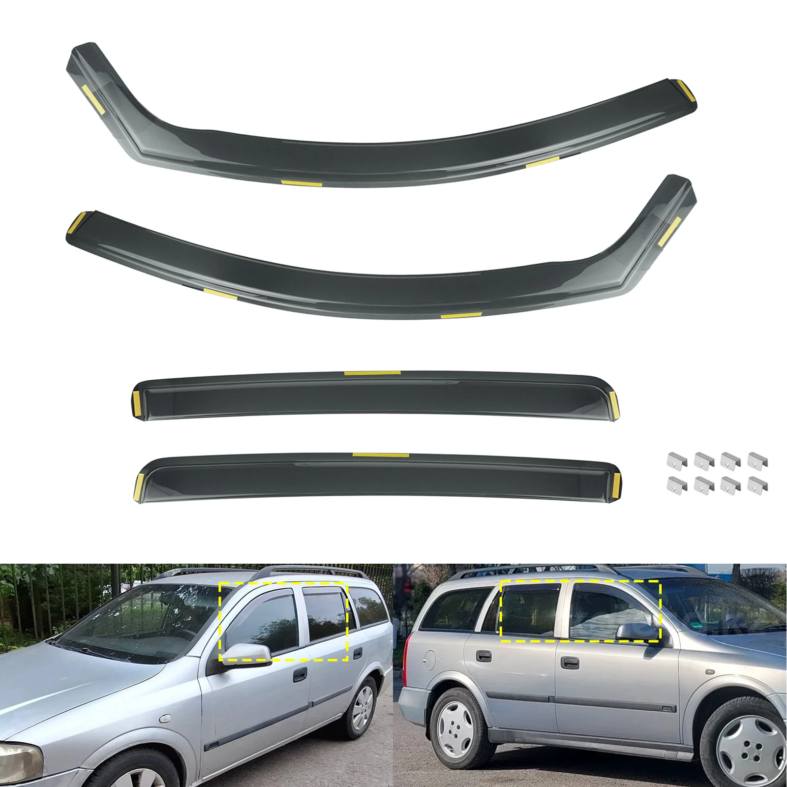 

4pcs Tint Side Window Wind Rain Sun Deflectors Protector Guard Sheet Tea translucent For Vauxhall Opel Astra H MkV A04 2004-2009