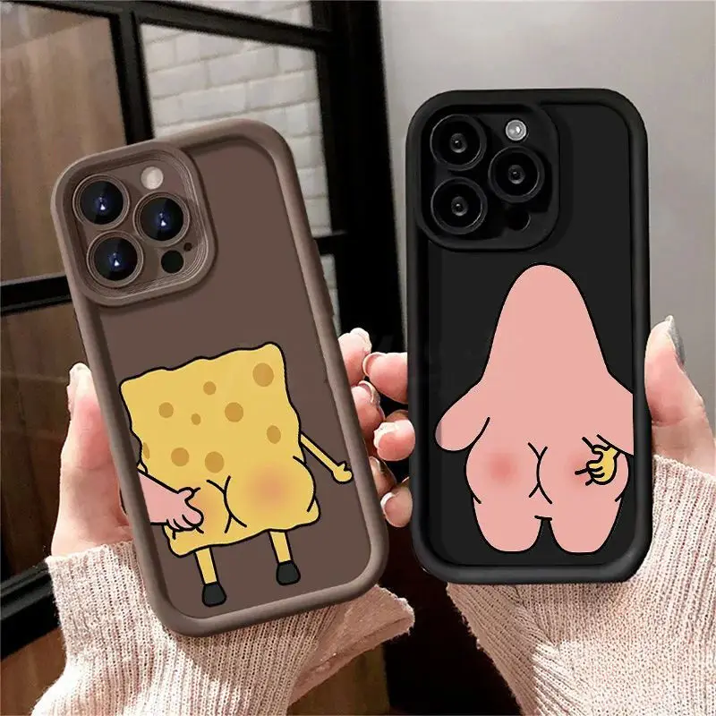 Funny Spongebob Case For iPhone 16 15 14 13 12 11 Pro Max 14 15 Plus 6 8 7 Plus 7+ 8+ X XR XS MAX 12 13 Mini Soft Silicone Cover