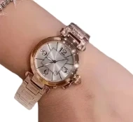 Top Quality Lady Women Rose Gold Silver White Watch Stainless Steel Bracelet Watch Fashion Sapphire Glass