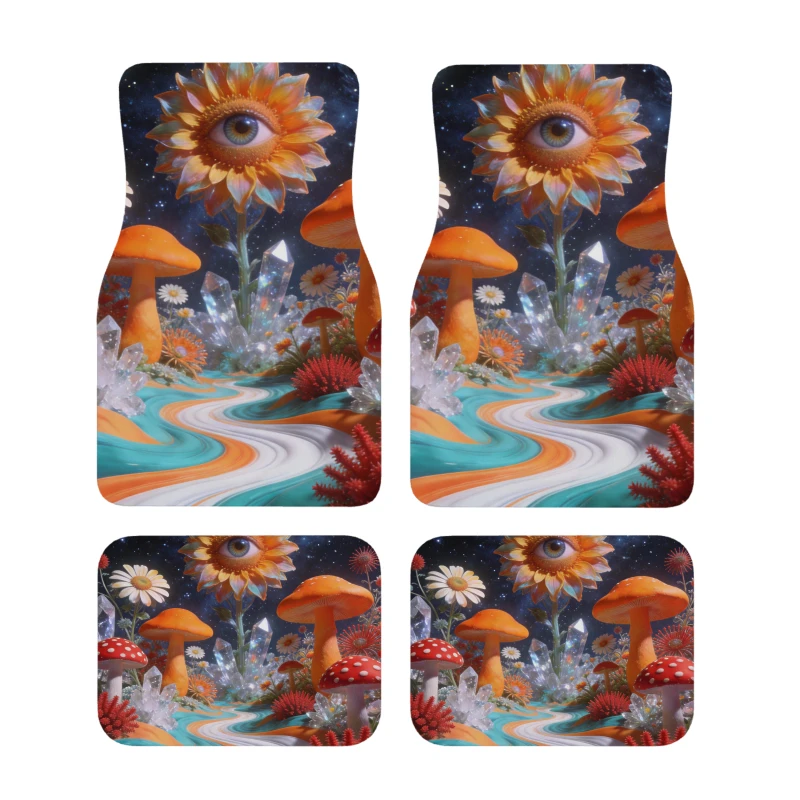 4pcs Car Floor Mats Psychedelic Night Garden Celestial Visions & Whimsical Flora All Weather Protection Decorative Car Universal