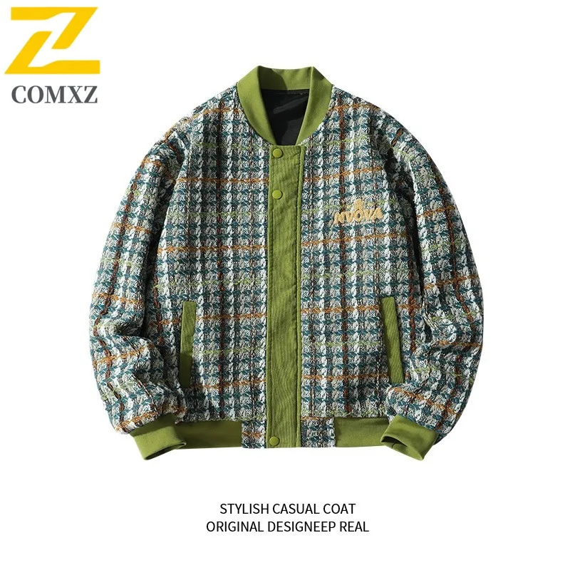 

COMXZ Branded Men Jacket Classic Stand Collar Outdoor Travel Lightweight Coat Casual Grid Weaving Design Fashion Autumn Garment