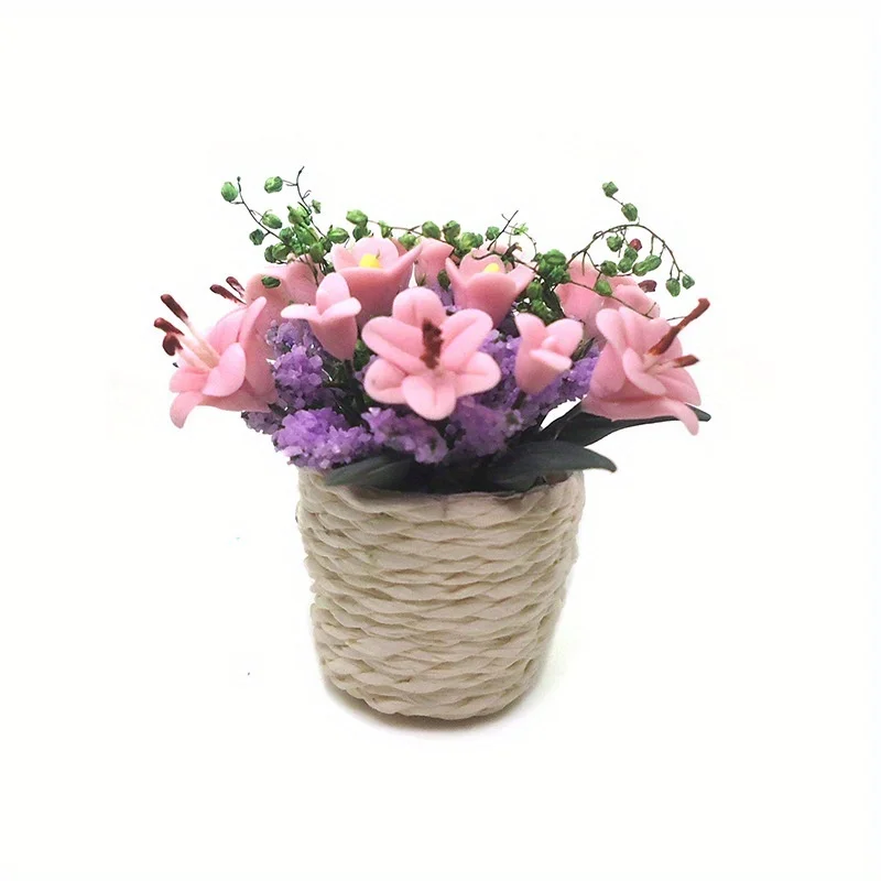 1:12 Miniatur Ton Blume Mini Topfpflanze Lilie Blume Blumentopf Dekor Bonsai Modell Garten Haus Ornament Möbel