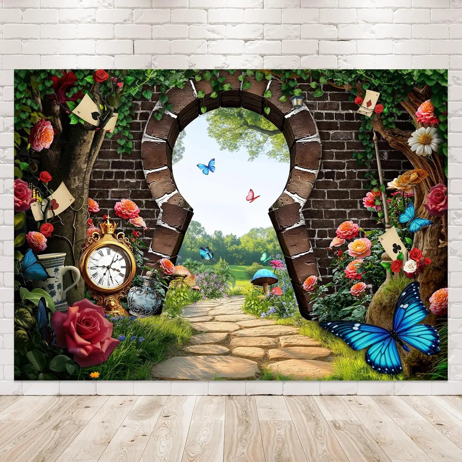 alice wonderland Tea Party enchanted magic dinner poker clock children kids Party decor photo background photography backdrop