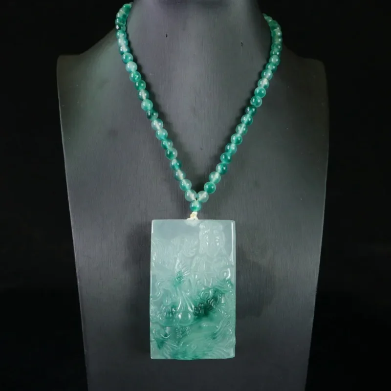 

Natural High-ice Quartzite Jade Guanyin Brand Necklace, Ethnic Style