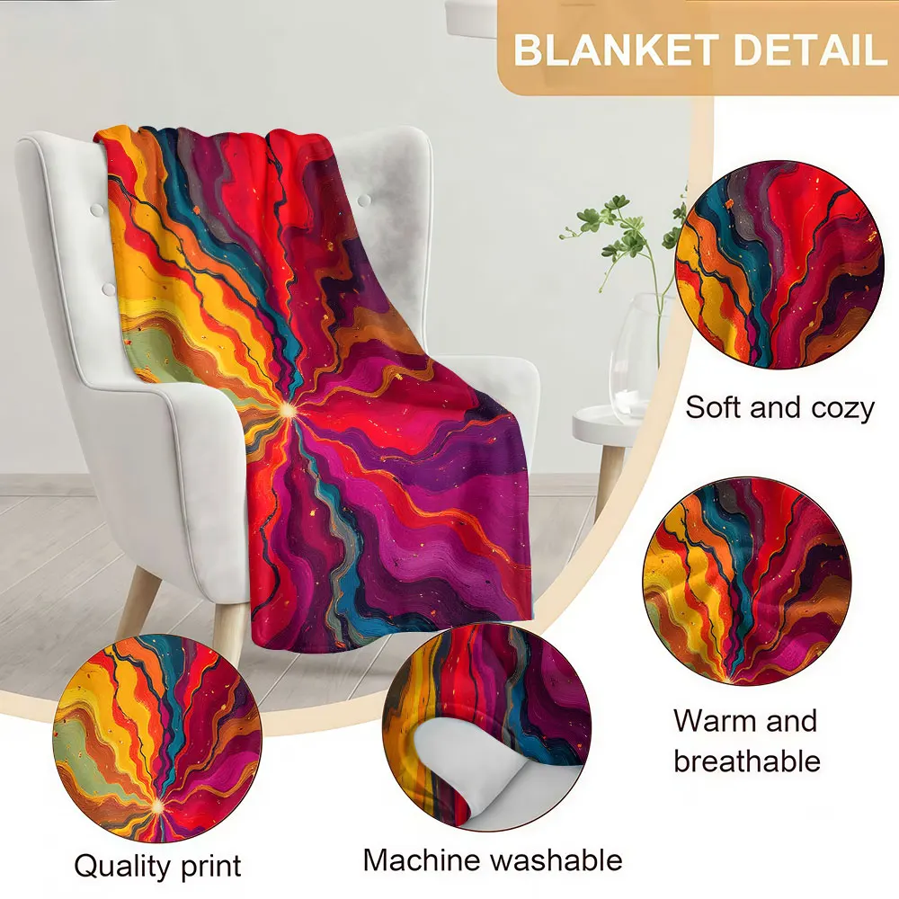 colorful radial wave Soft Warm Flannel Blanket Lightweight Cozy Christmas Halloween Home Decor Room