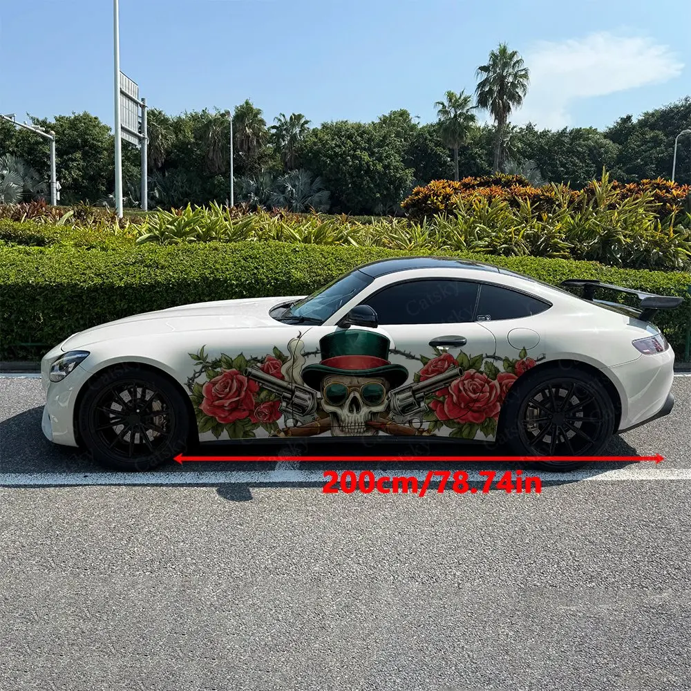 2pcs Firearms And Skull Decal, Durable, Fade-Resistant, Enhance Your Vehicles Aesthetic With Art Design Car Vinyl Wrap