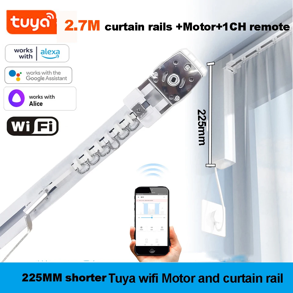 

Customized 2.7M Curtains track Tuya Wifi short Curtain Motor Works With Google Home Alexa Smart Life Remote Control Cornice Rail