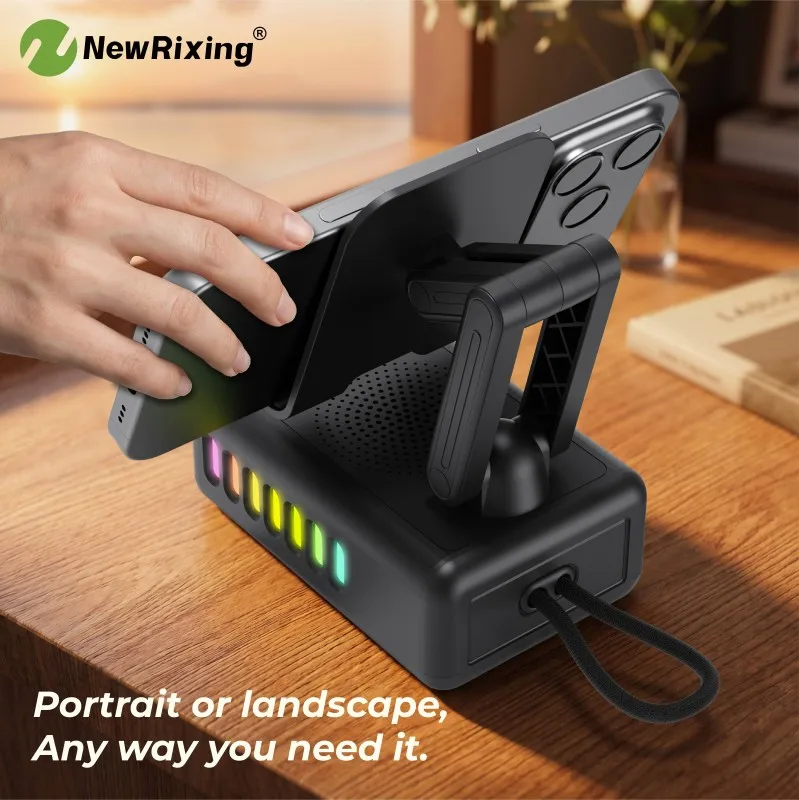 NewRixing 6W Kabellose Lautsprecher mit Telefonhalter, mobiler Powerbank, TWS, USB, TF, RGB-Beleuchtung, eingebautem Mikrofon, Freisprechfunktion. – Detail 11