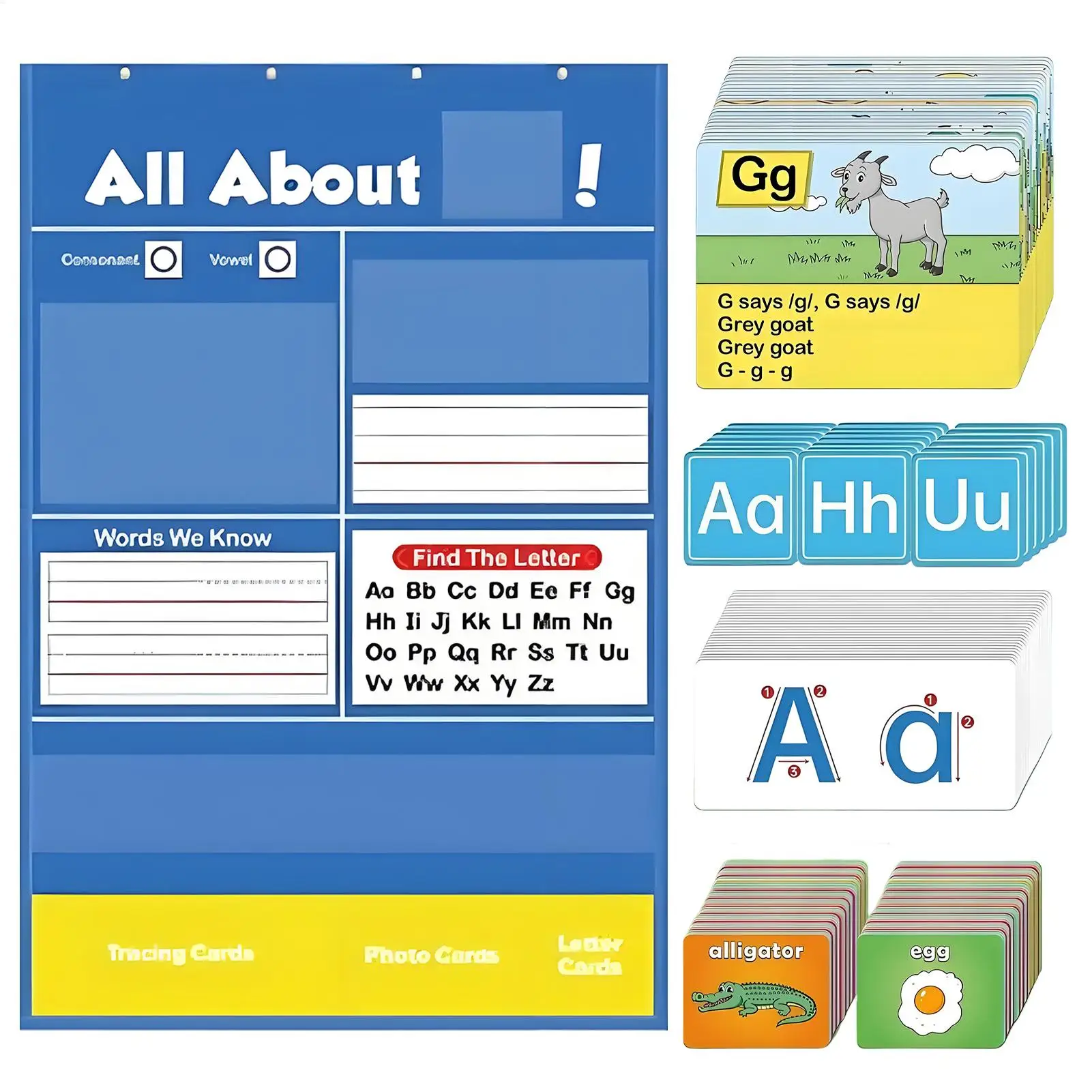Alphabet Learning Pocket Chart Alphabet Chart for Wall Homeschool Activities Letter Learning Supplies for Boys Girls Kids Teens