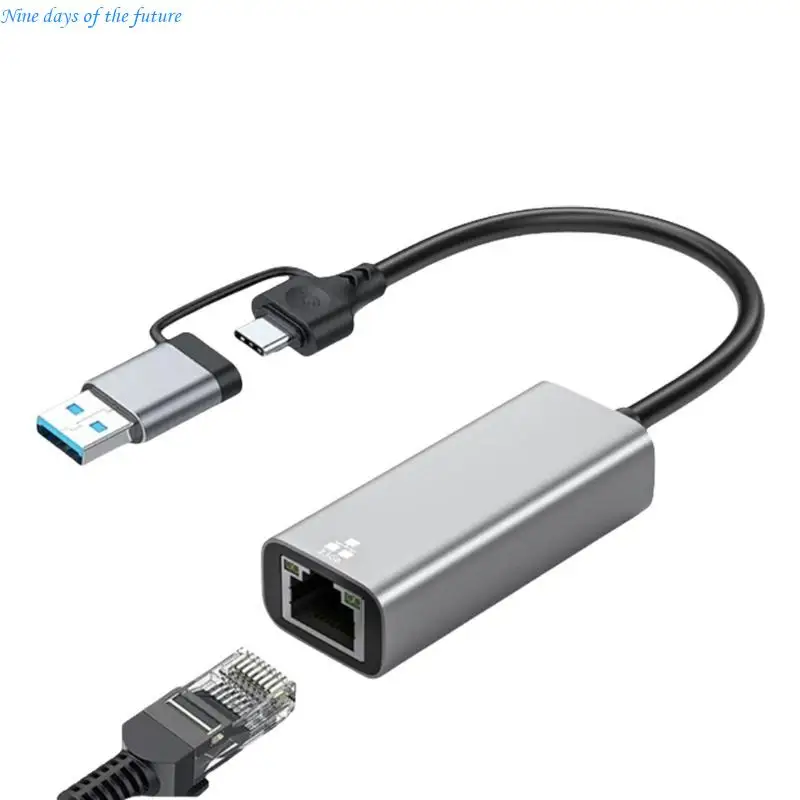 USB C and USB A Ethernet Adapter 1/2.5Gbps Fast speed LAN Converters Plugs and Play Aluminum Housing for Win Devices E65A