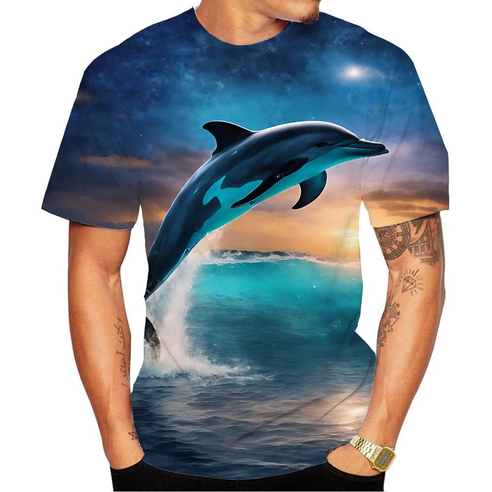 Smile Dolphin T Shirt Men Casual 3D Funny Dolphins Printed Short-sleeved T-shirt Cute Womens Clothing Kawaii Kid Top Tee Shirt