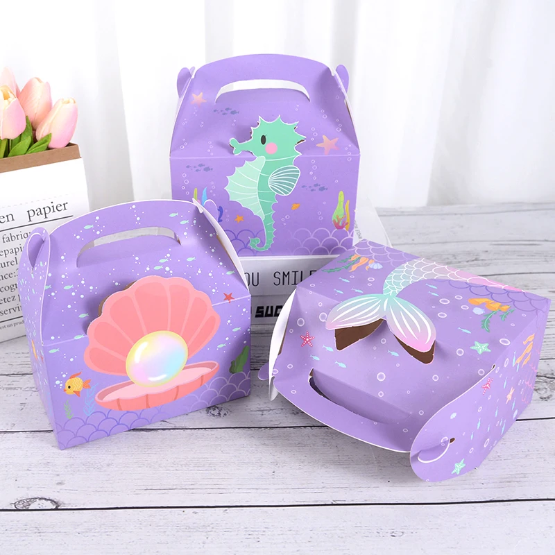 6Pcs Meerjungfrau Schwanz Papier Geschenk Box Süßigkeiten Cookie Snack Verpackung Boxen Kinder Kleine Meerjungfrau Thema Geburtstag Party Dekoration Lieferungen – Detail 2