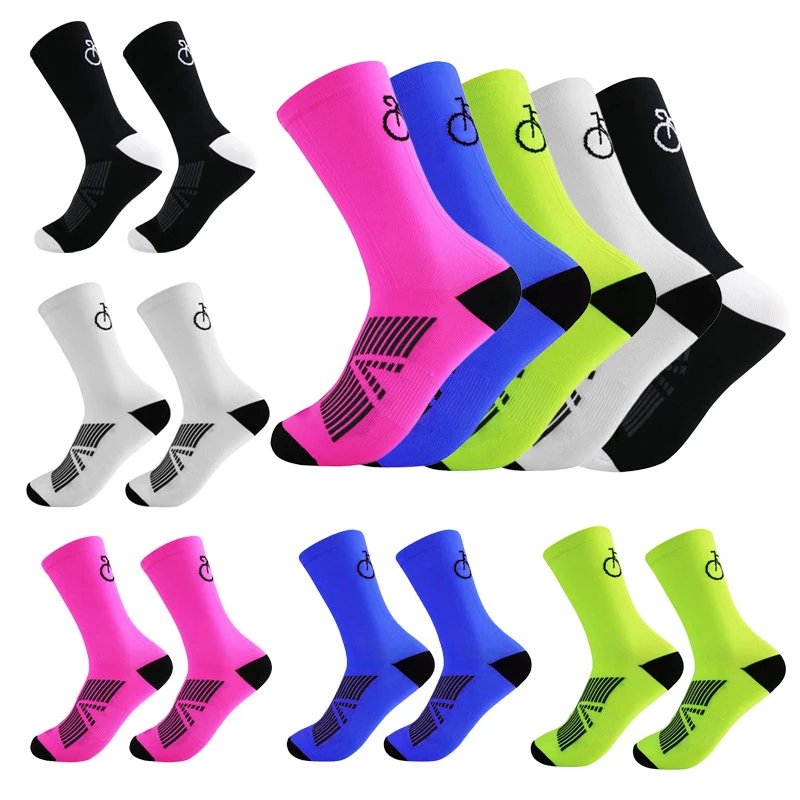 

3 Pairs Cycling Socks Men Breathable Mesh Road MTB Bike Socks Bicycle Pattern Mid Tube Outdoor Sport Racing Socks Running Stripe