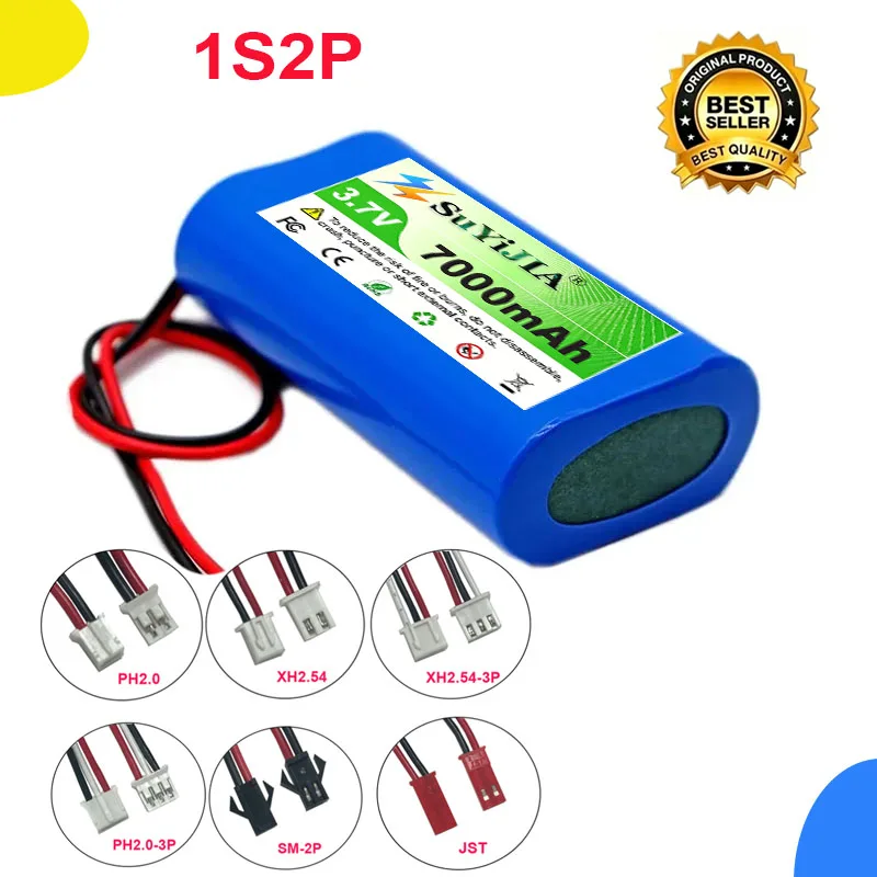 1S2P 18650 Rechargeable Li-ion Battery Pack 3.7V 7000mA  Built-in BMS for RC Helicopter Power Tool Backup Battery