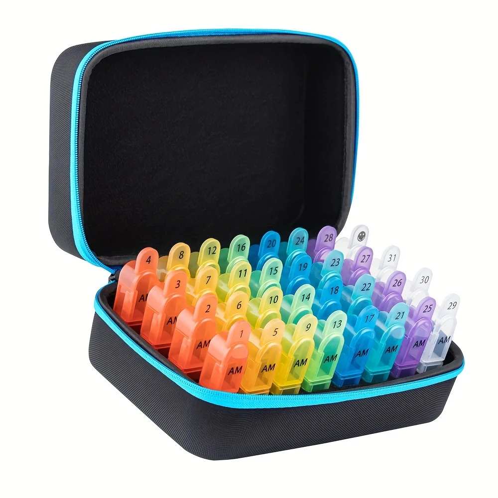 

Ежемесячный органайзер для таблеток, 2 раза в день, органайзер для таблеток на 30 дней и портативный дорожный футляр с 32 съемными отделениями